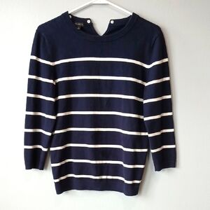 Talbot's Pima Cotton Navy Blue White Striped Sweater Size Medium Nautical